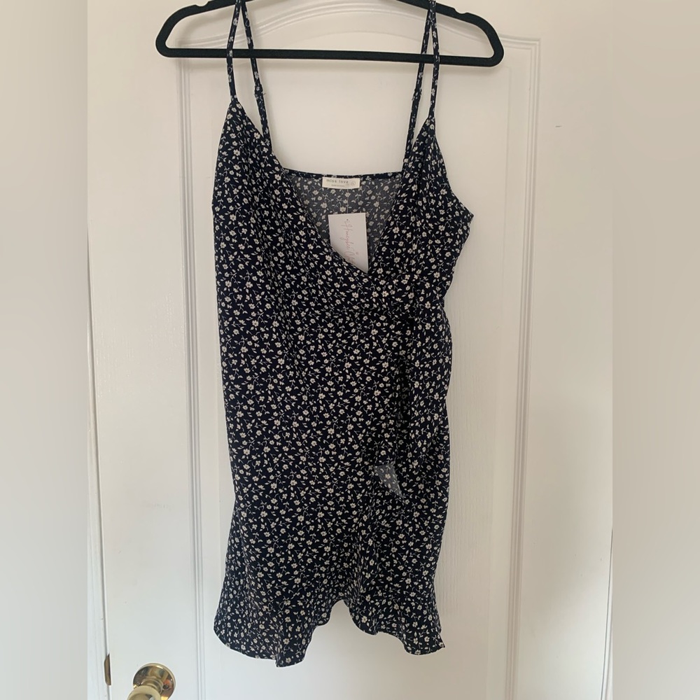 Blue Floral Mini Wrap Dress